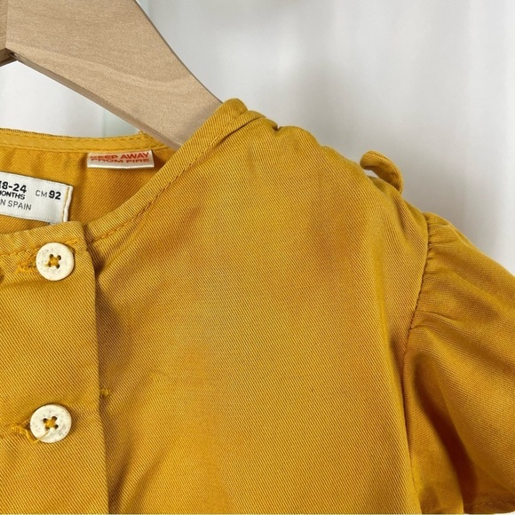Zara 18-24 Months Boho Flutter Sleeve Dress Mustard Yellow Retro Cottagecore - Picture 3 of 8